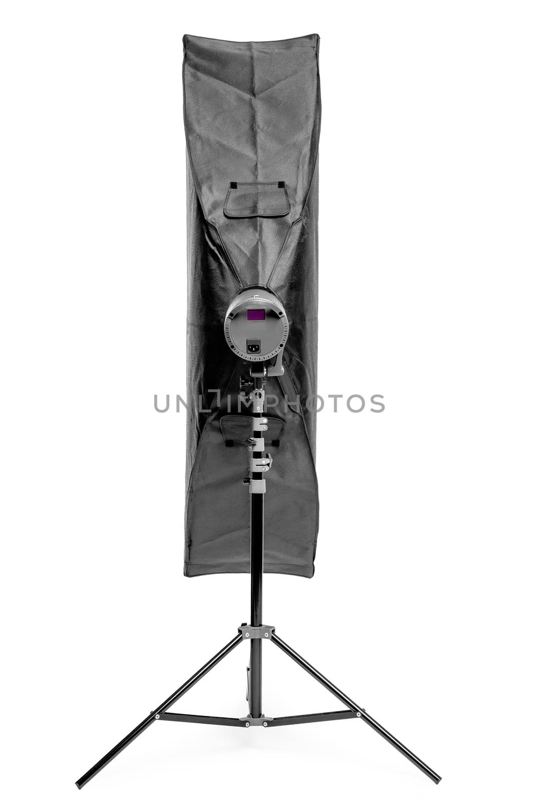 studio flash with a rectangular soft box on the rack on a white by kosmsos111