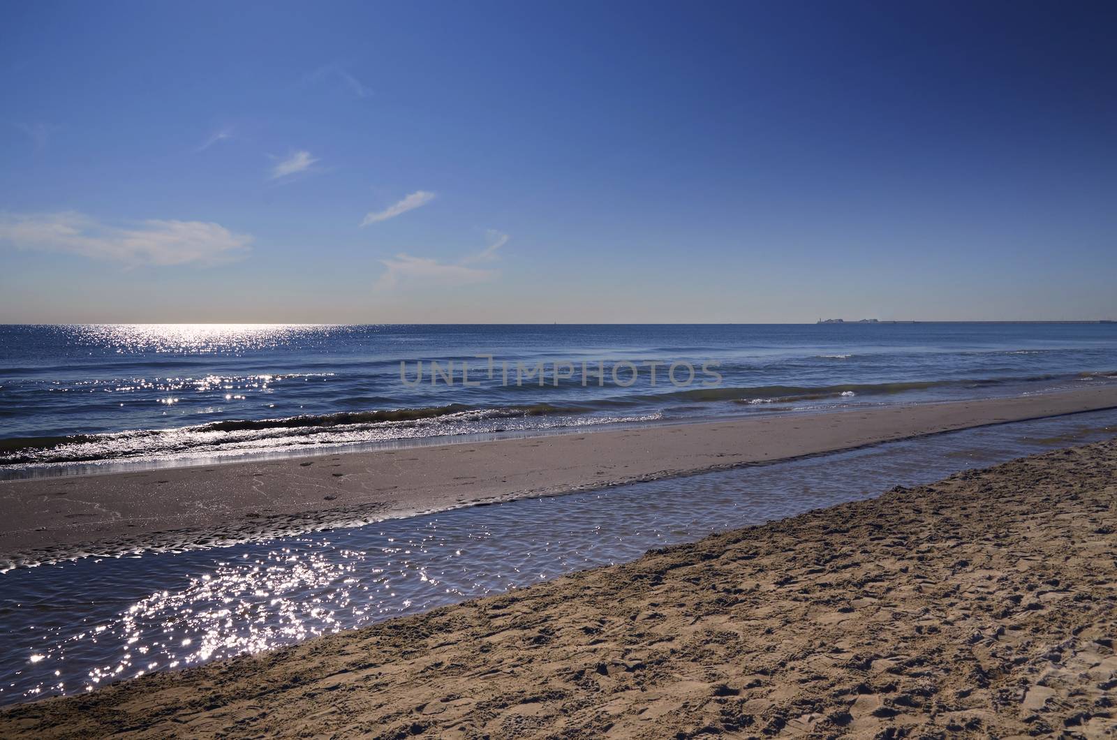 Seascape of one of the most emblematic beaches of Valencia, Spain
