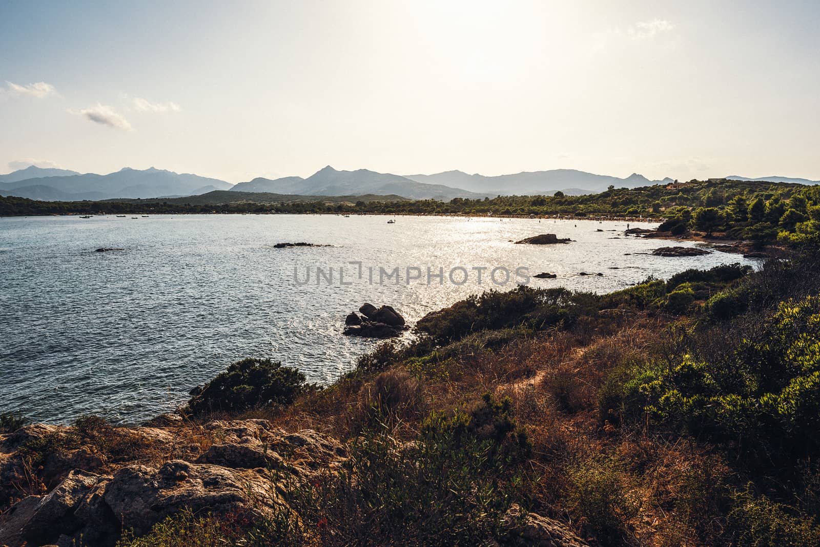 panoramic view of a creek, Cala Brandinchi, Sardinia, Italy