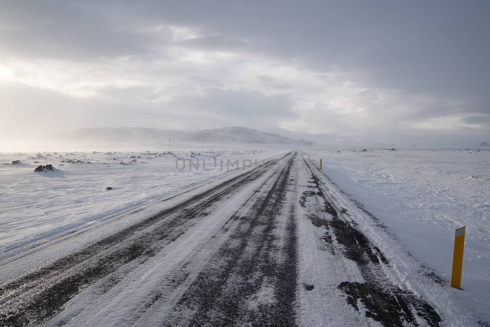Road into the blizzard, winter in Iceland, Europe