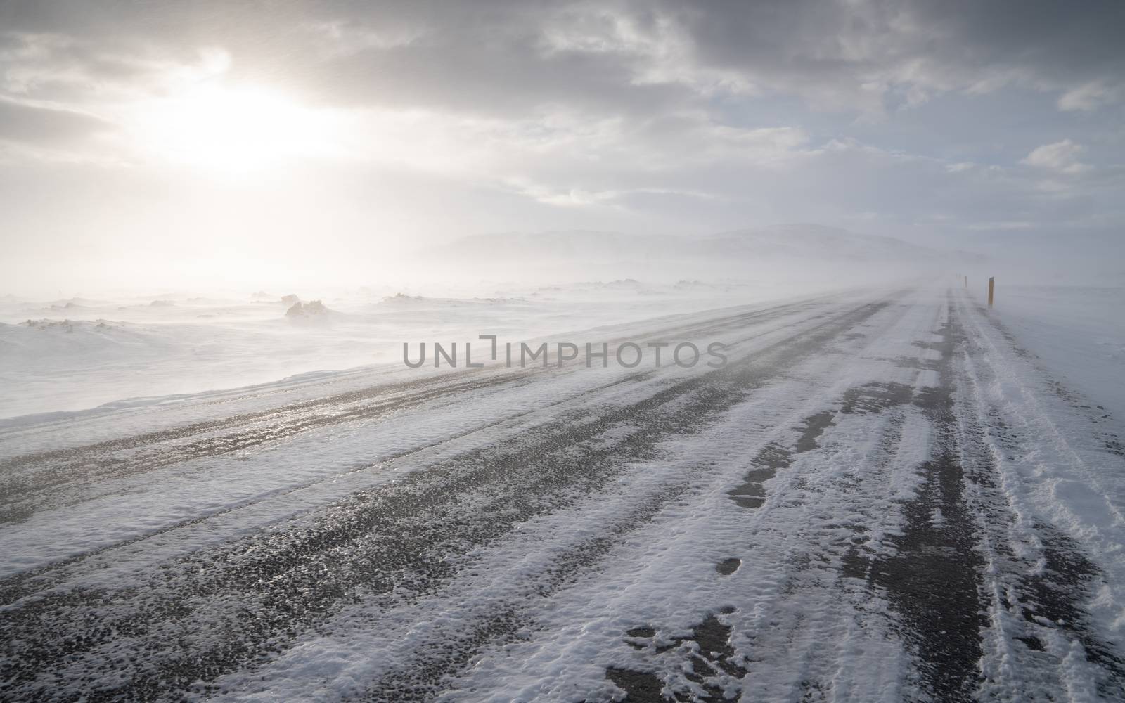 Road into the blizzard, winter in Iceland, Europe