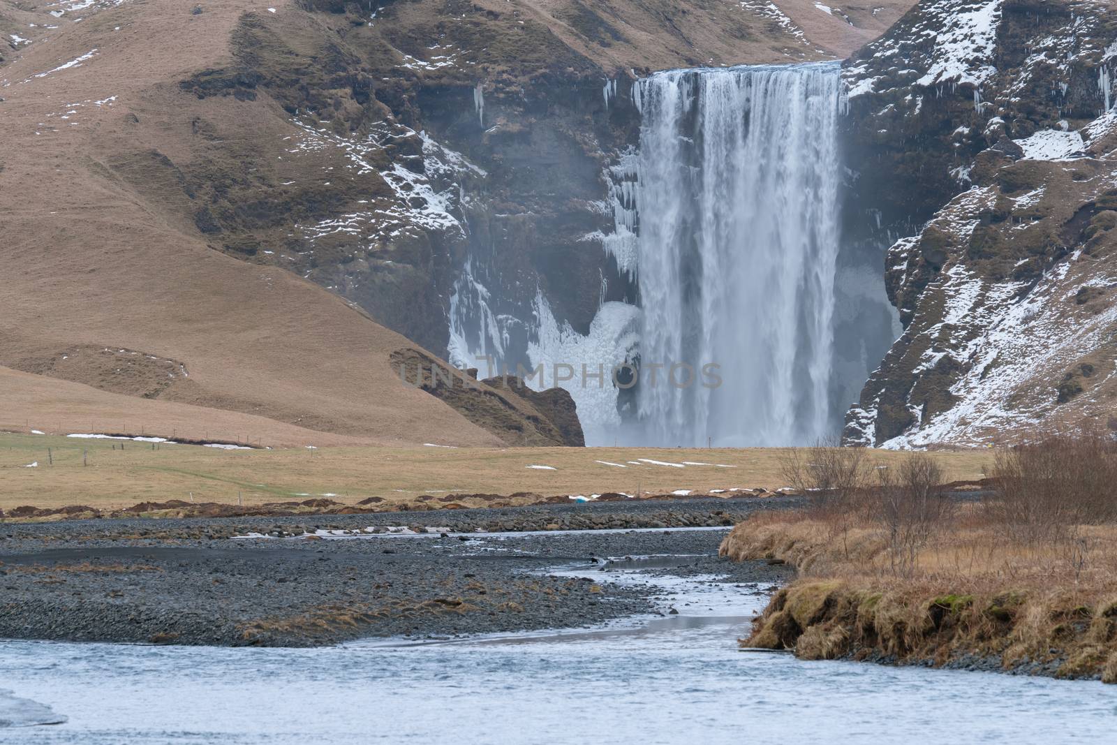 Beautiful Skogafoss on a cold winter day, Iceland, Europe