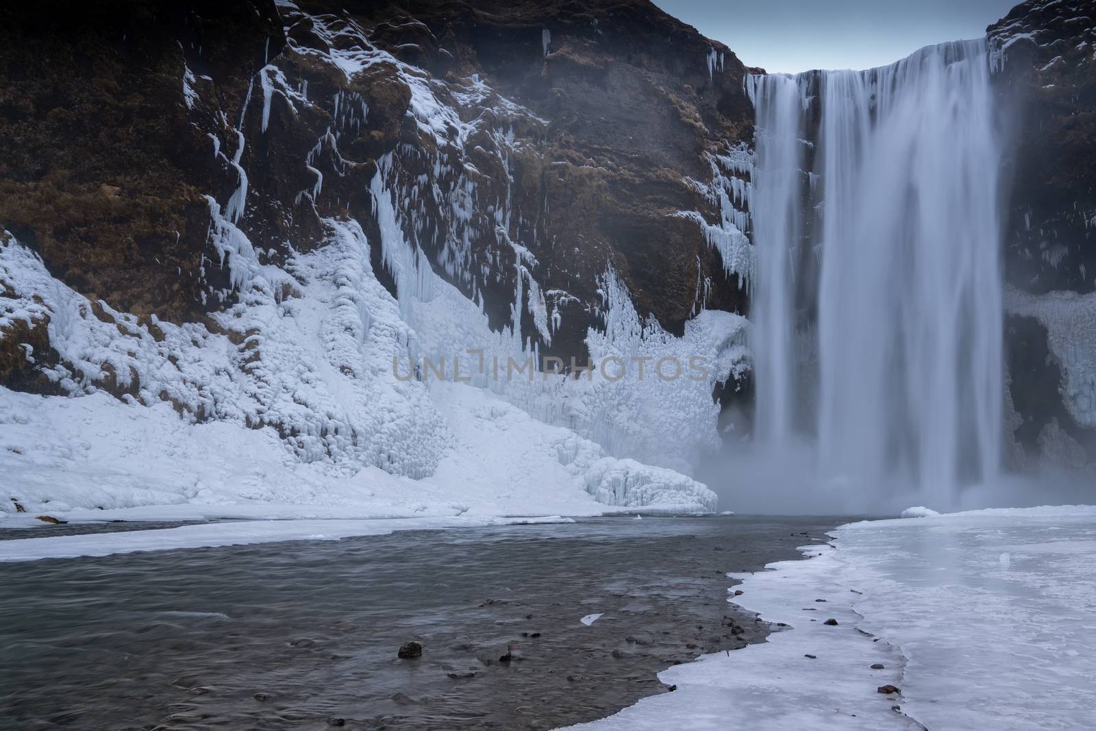 Beautiful Skogafoss on a cold winter day, Iceland, Europe