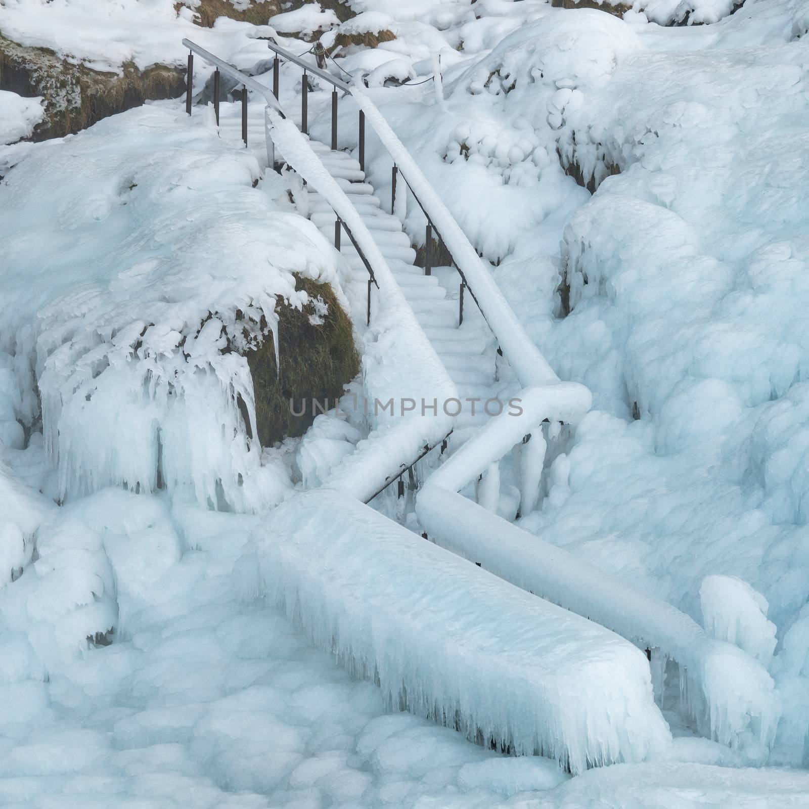 Frozen stairs, winter in Iceland, Europe