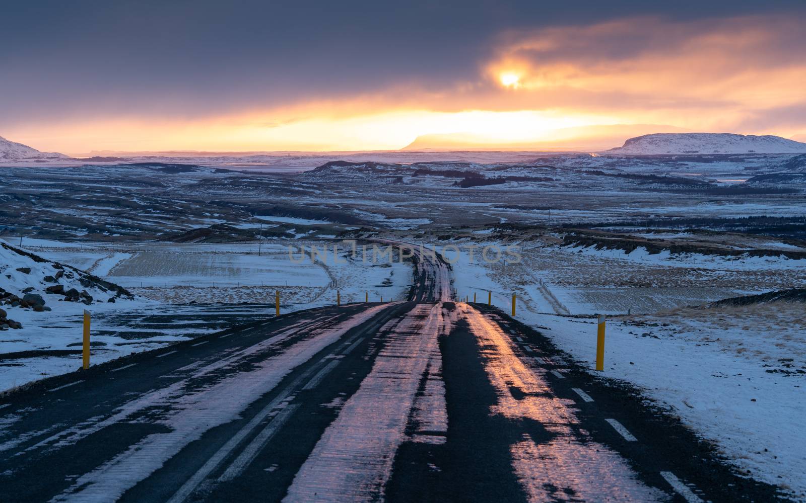 Sunset on a cold winter day in Iceland, Europe