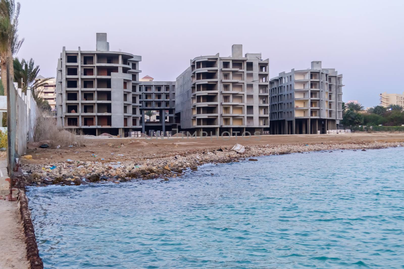 Hotel under construction on a red sea beach in hurghada