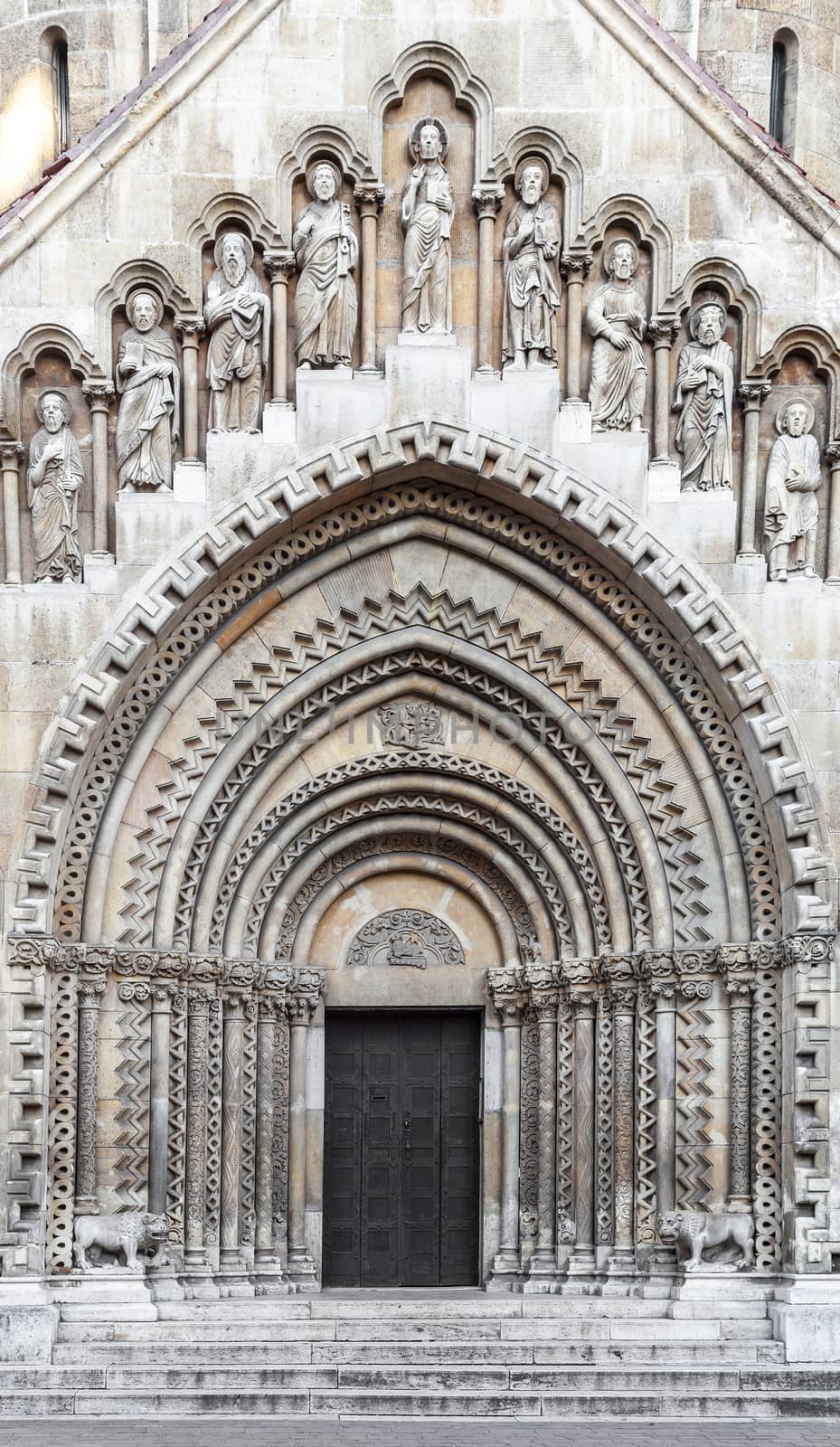 Facade of Jak Church in Budapest, Hungary