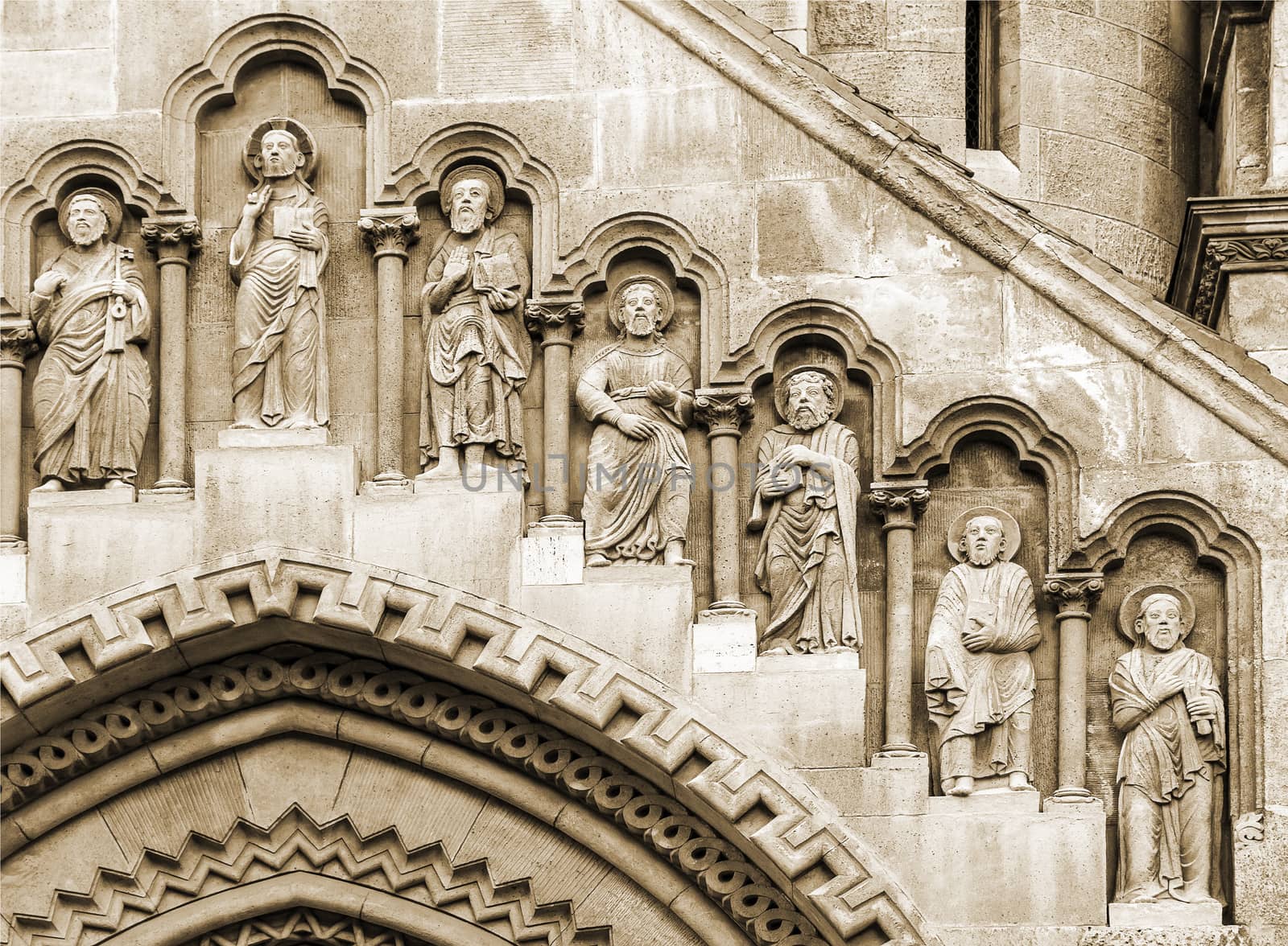Facade of Jak Church in Budapest, Hungary