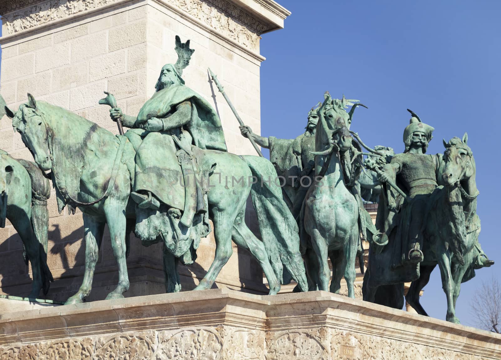 Statues of chieftains in Hero's Square, Budapest, Hungary
