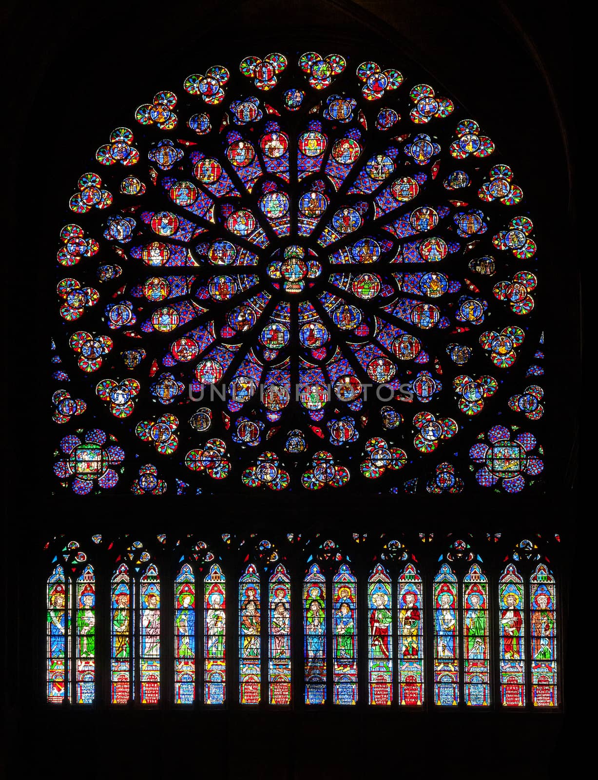 PARIS - OCTOBER 25, 2016: South rose window of Notre Dame cathedral by Goodday