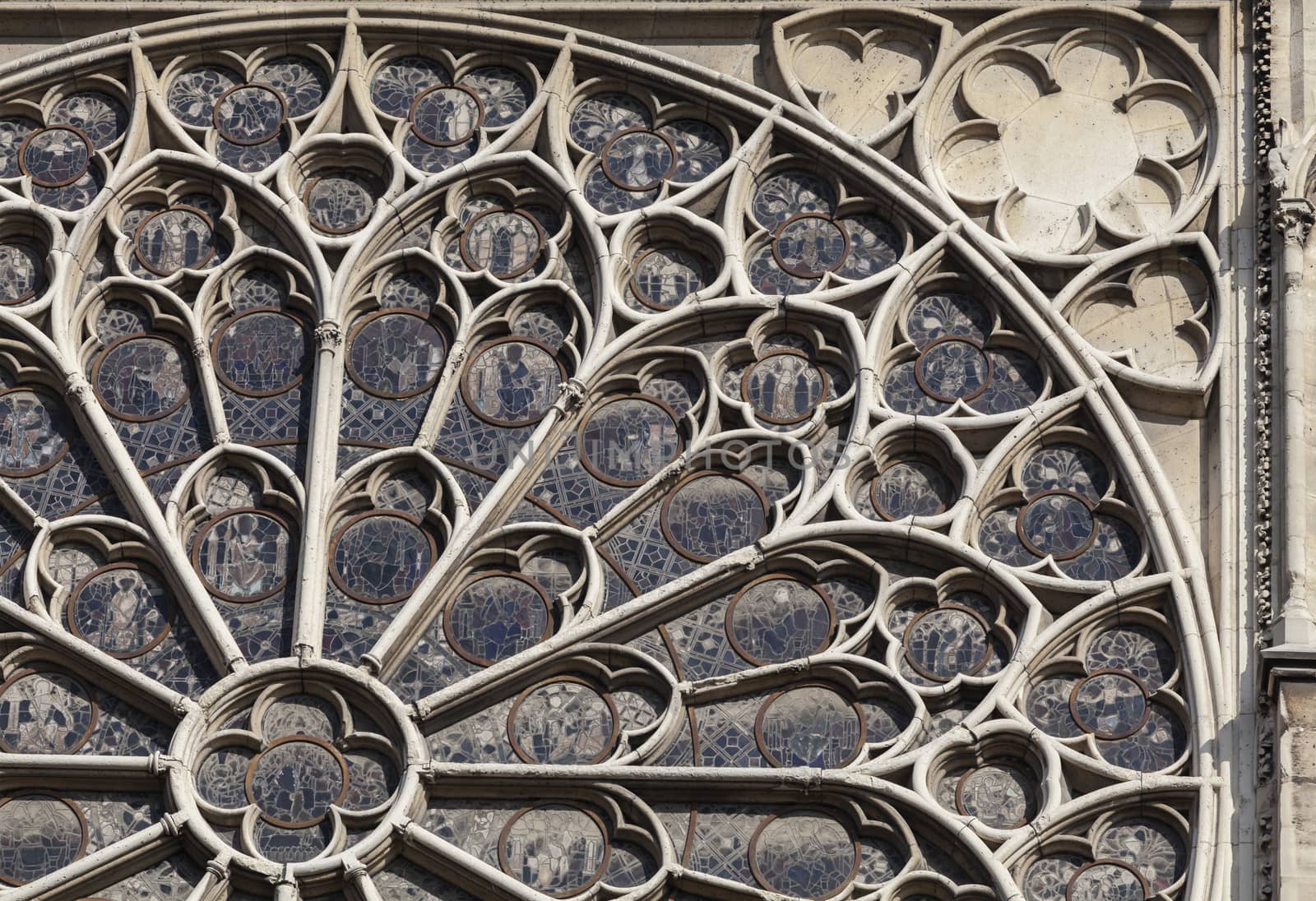 PARIS - OCTOBER 25, 2016: South rose stained glass window of Notre Dame cathedral