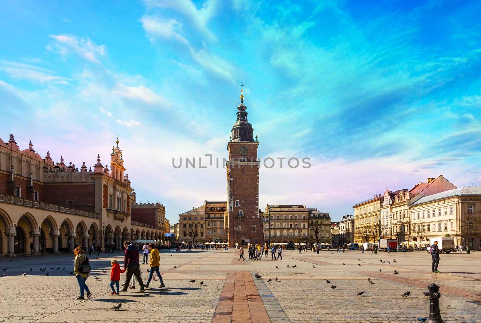 CHISINAU, MOLDOVA - APRIL 19, 2019: The Plac Mariacki in Krakow is one of the most beautiful squares in Poland and is the best place to make evening promenade.