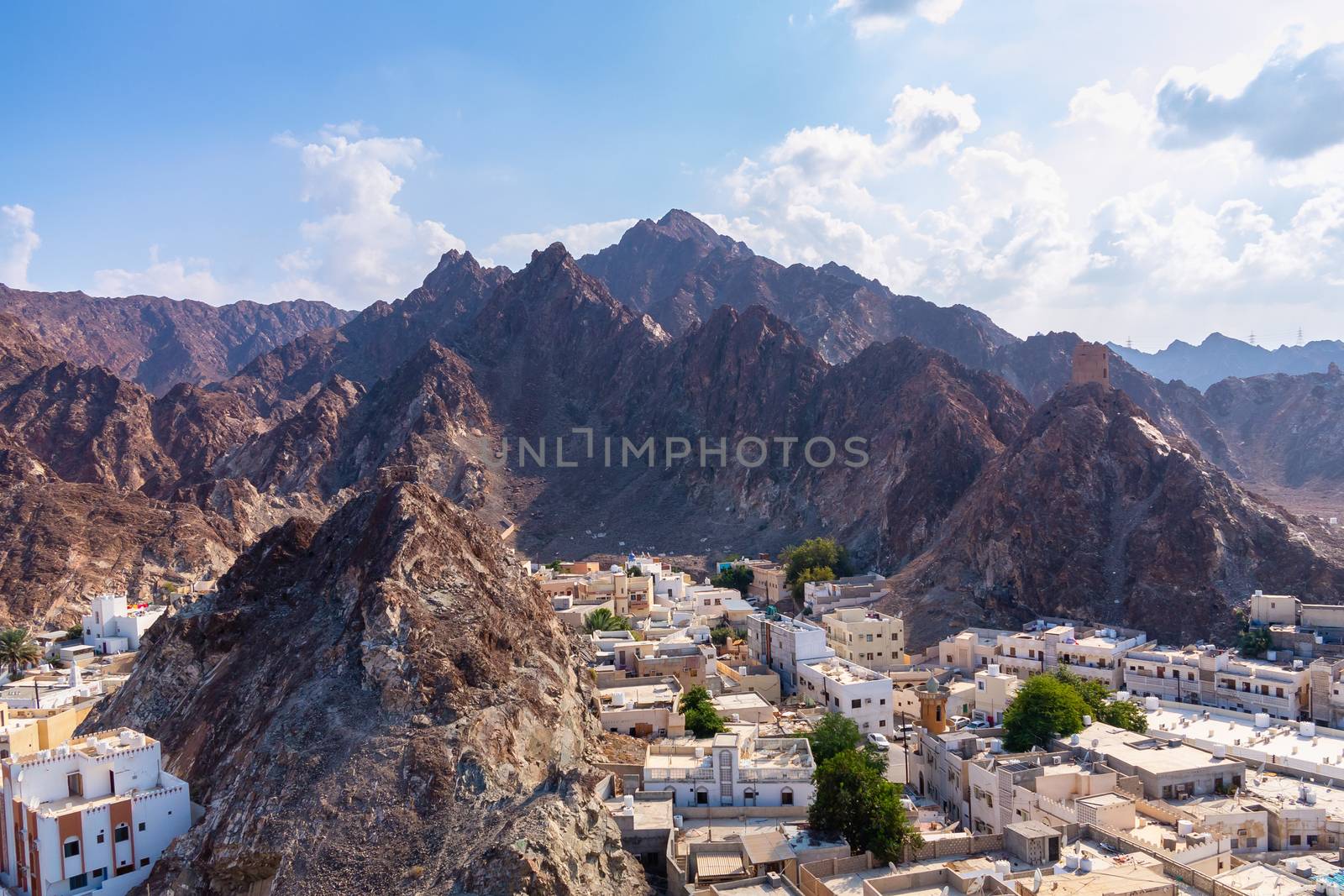 Panoramic view of the city Muscat capital of Oman from Fort Muttrah.