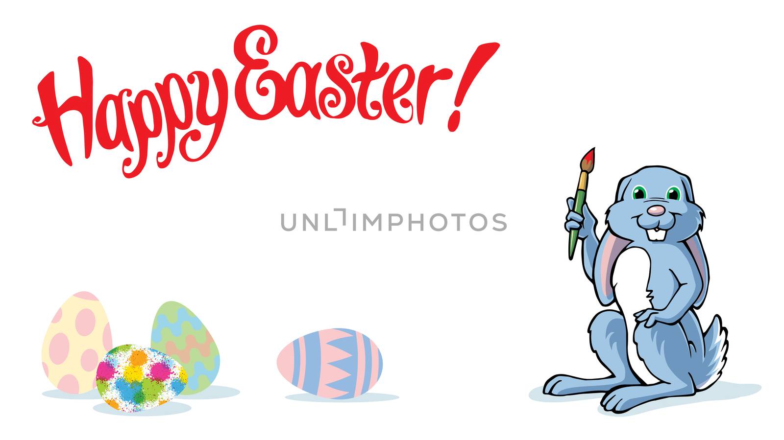 Happy Easter Bunny isolated with colorful painted eggs by illstudio