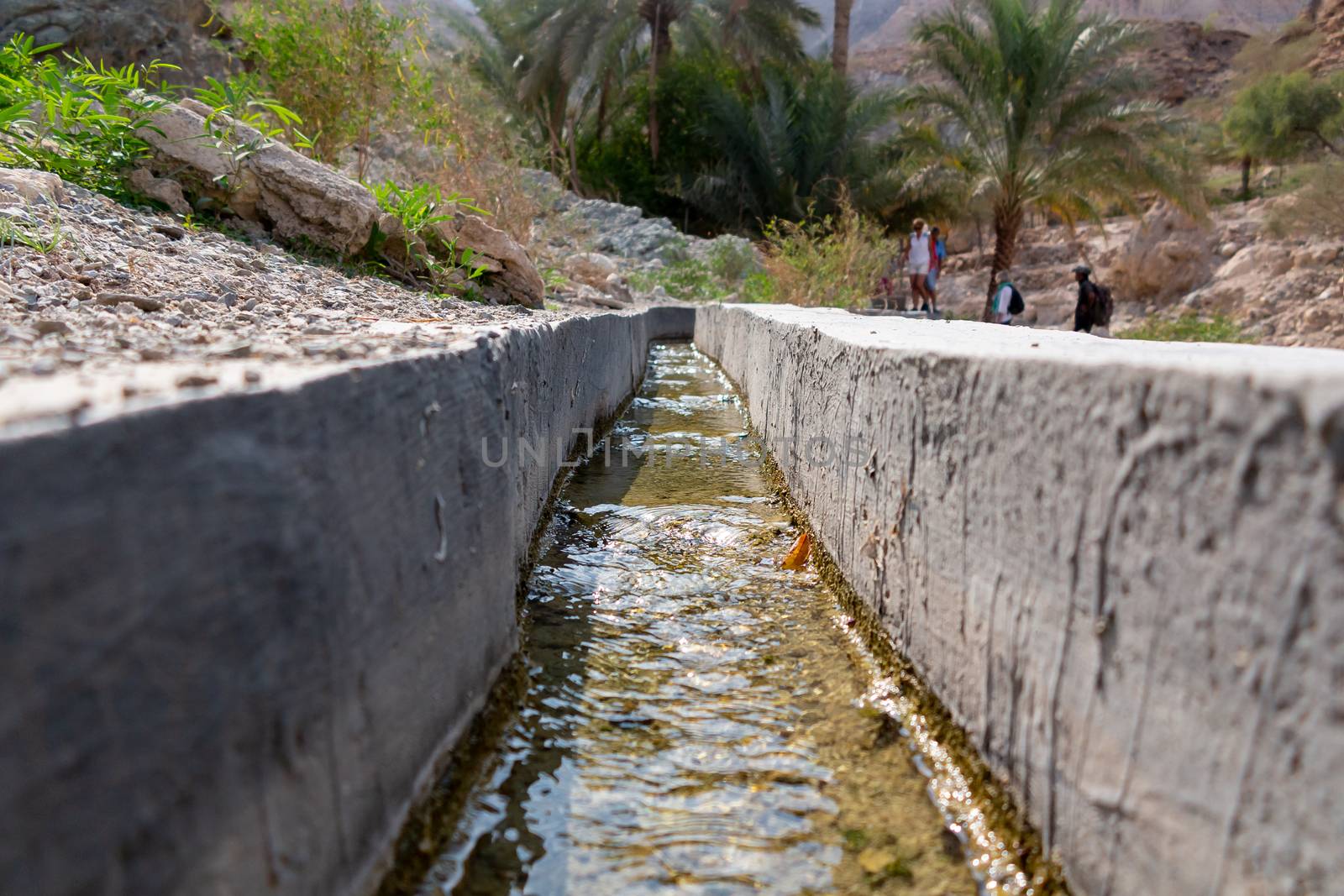Irrigation canal called falaj in Muscat neighborhood, Oman.