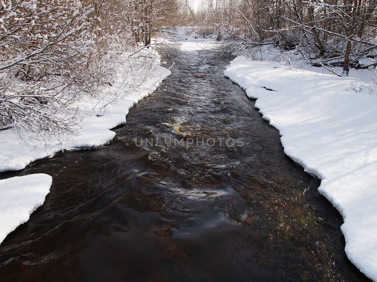 non-freezing part of the river with a strong current