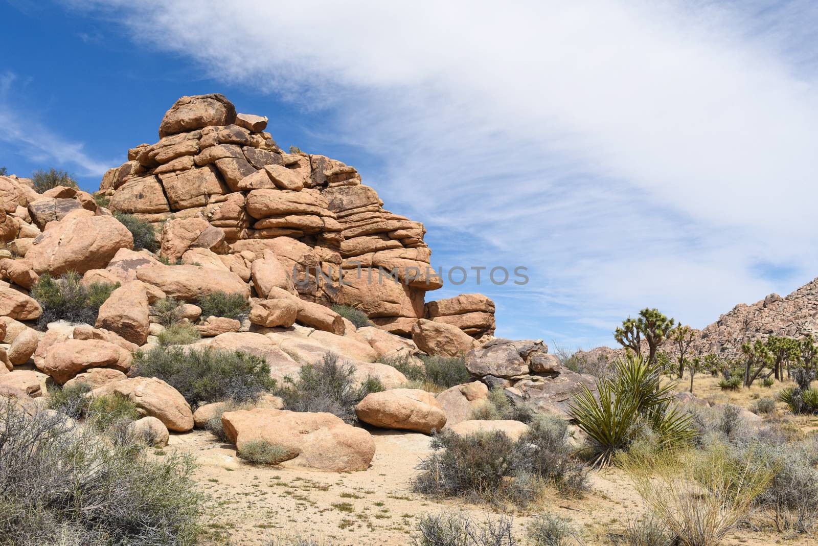Pile of granite boulders along Boy Scout Trail in Joshua Tree National Park, California