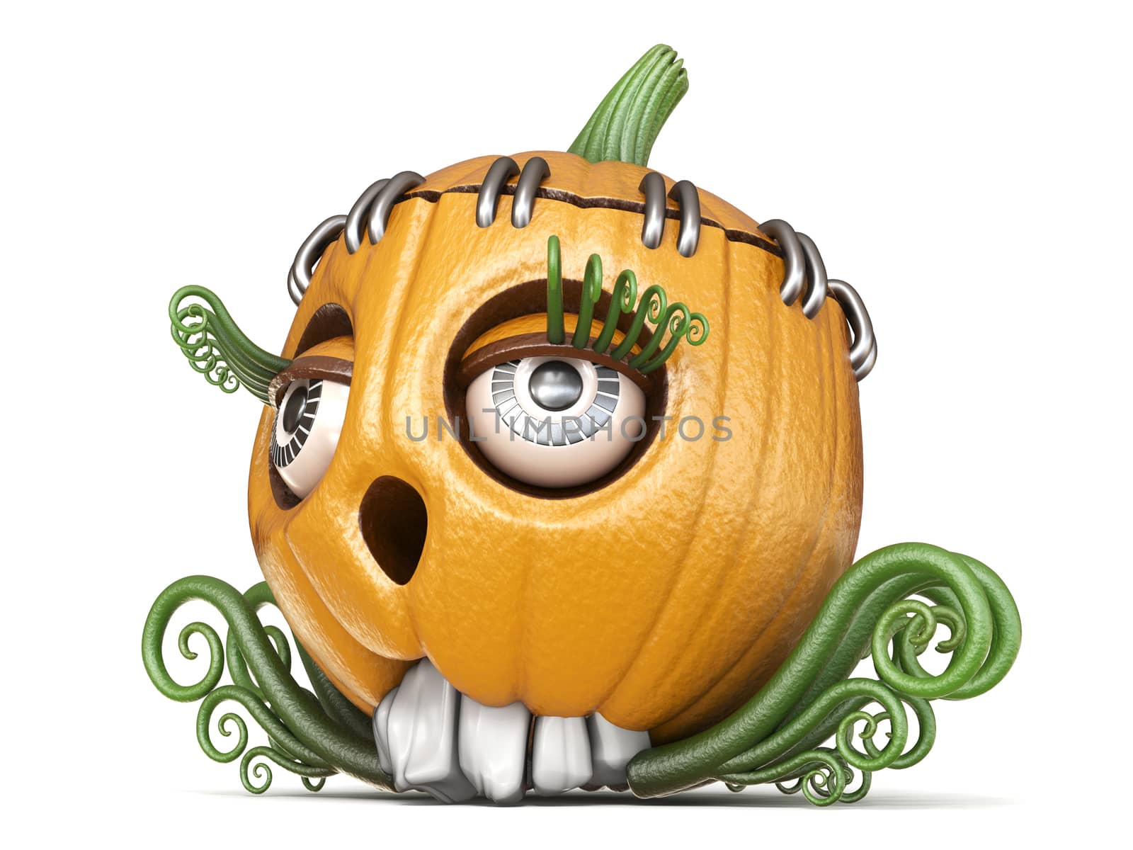 Halloween pumpkin Jack O Lantern lady 3D render illustration isolated on white background