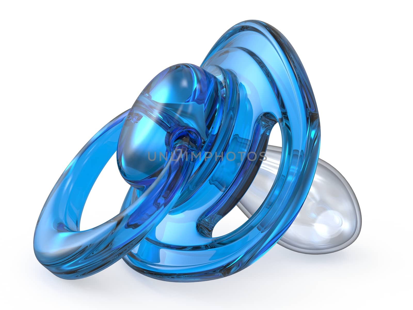 Blue baby pacifier side view 3D render illustration isolated on white background