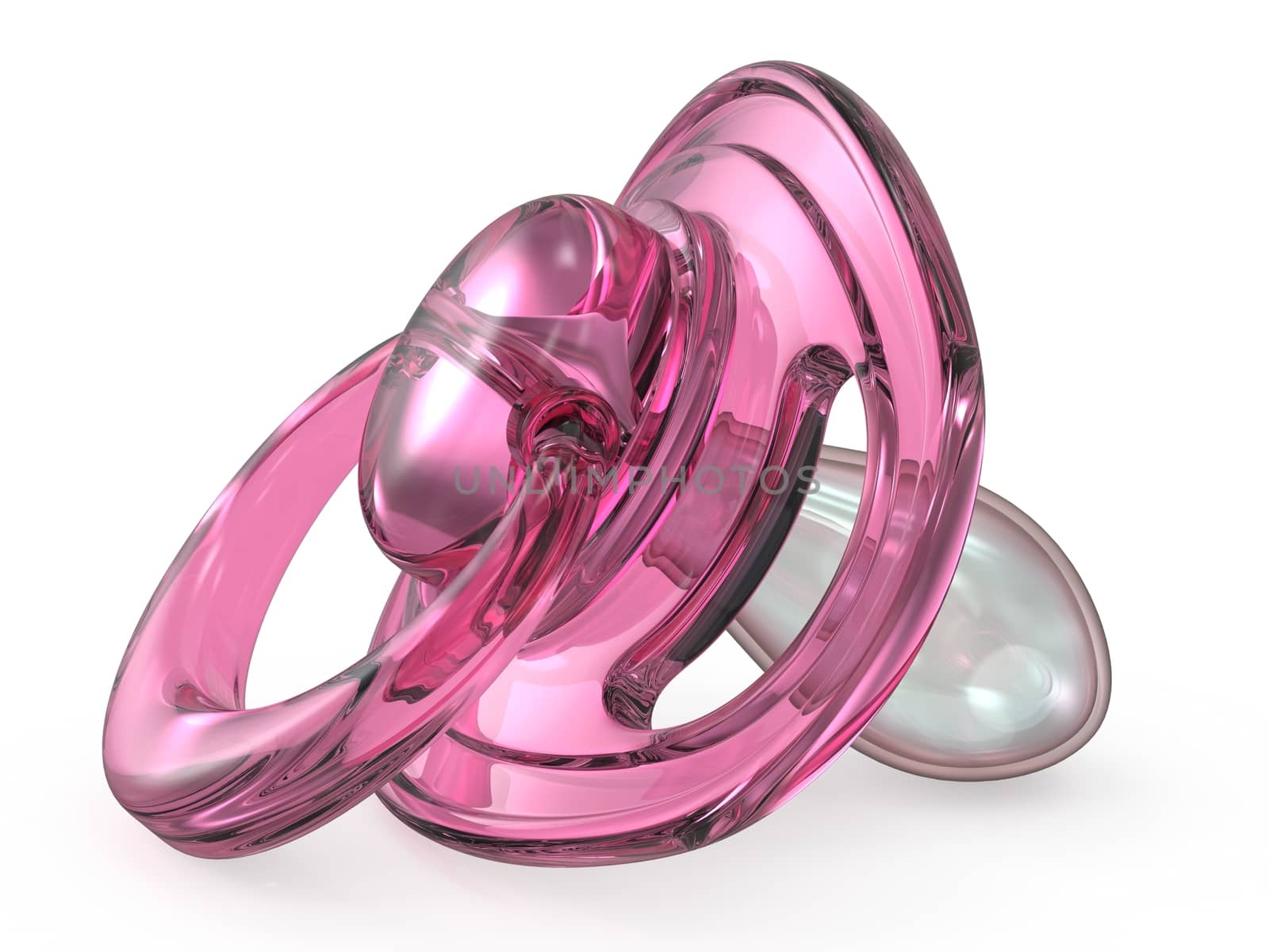 Pink baby pacifier side view 3D render illustration isolated on white background