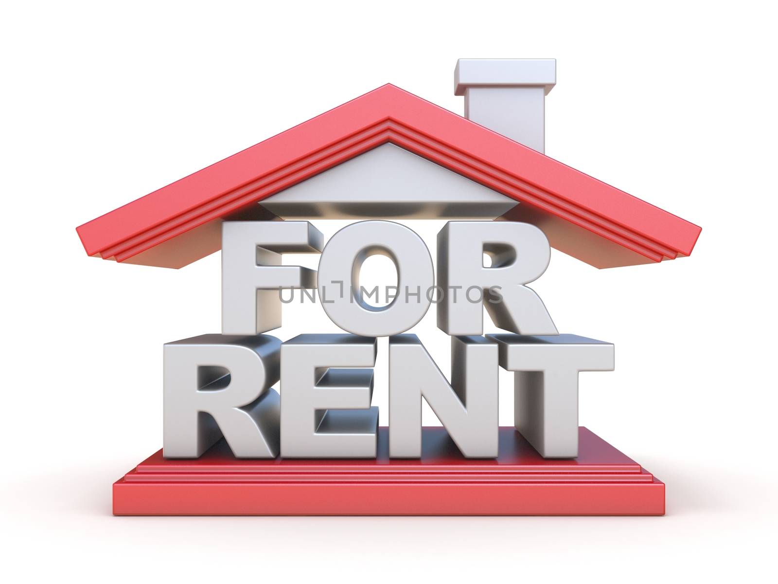 FOR RENT house sign front view 3D render illustration isolated on white background
