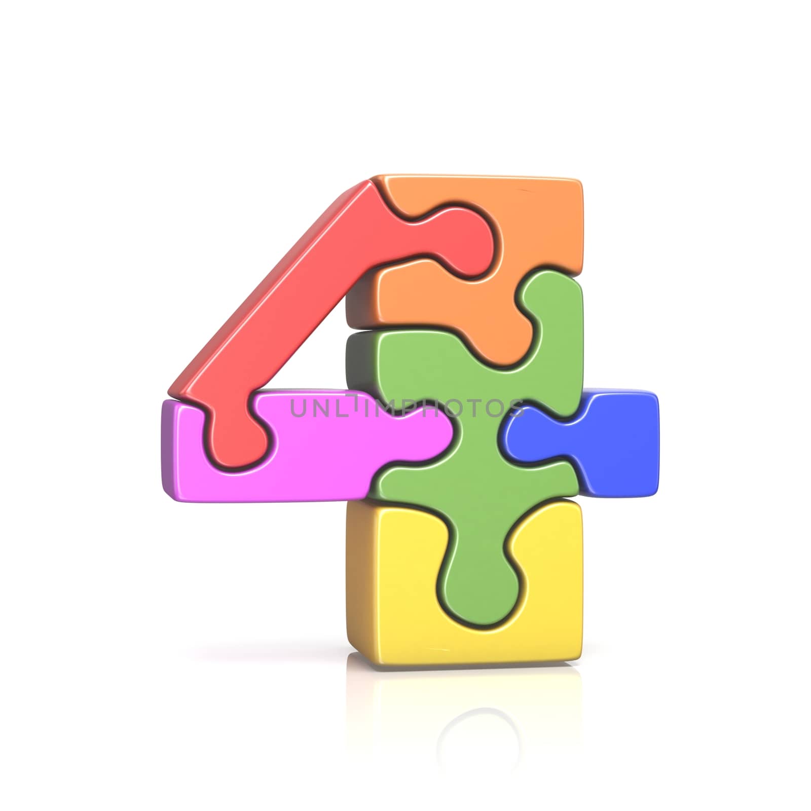 Puzzle jigsaw number FOUR 4 3D by djmilic