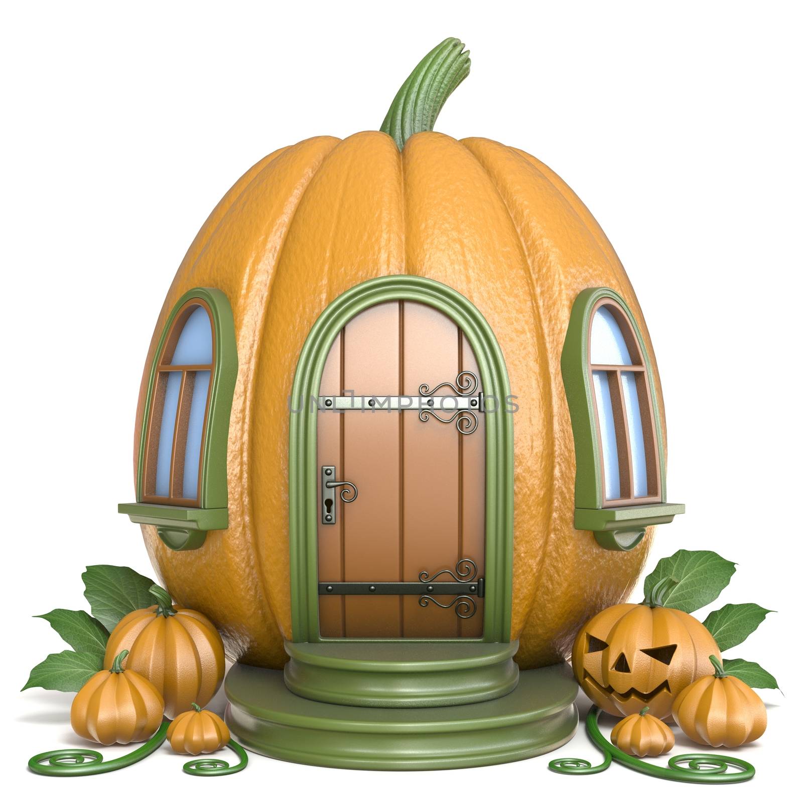 Halloween pumpkin house 3D render illustration isolated on white background