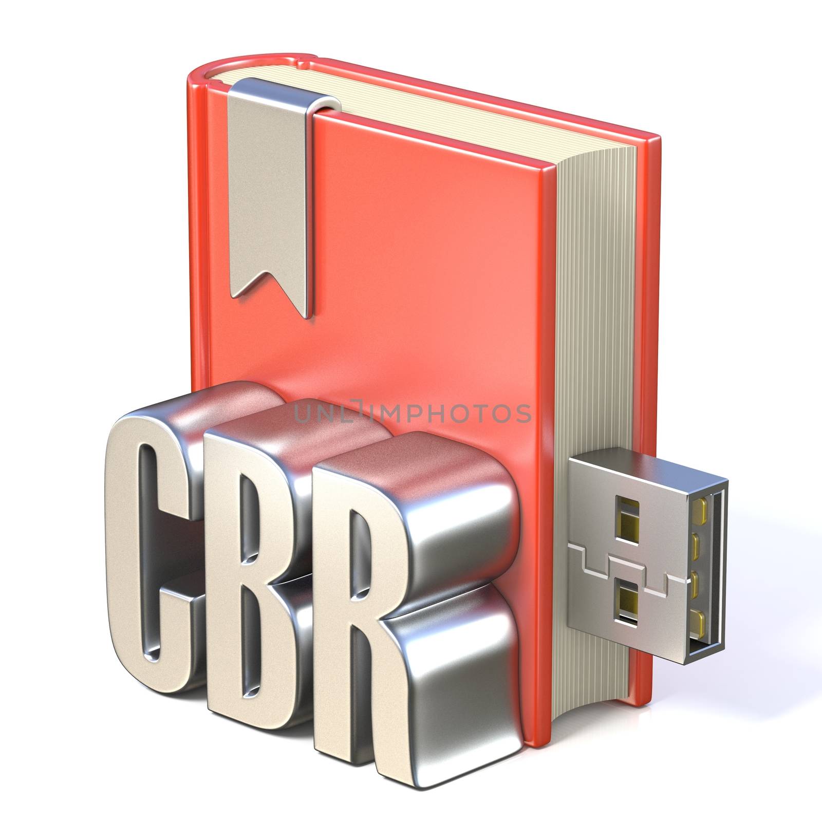 eBook icon metal CBR red book USB 3D render illustration isolated on white background