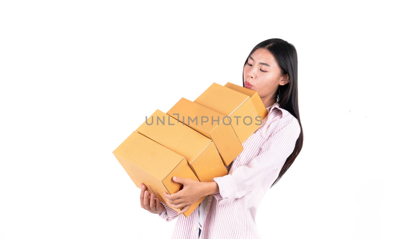 woman holding parcel box for delivery to customer or holding box from online shopping