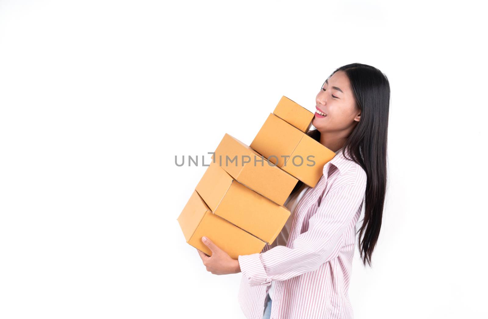 woman holding parcel box  by anankkml