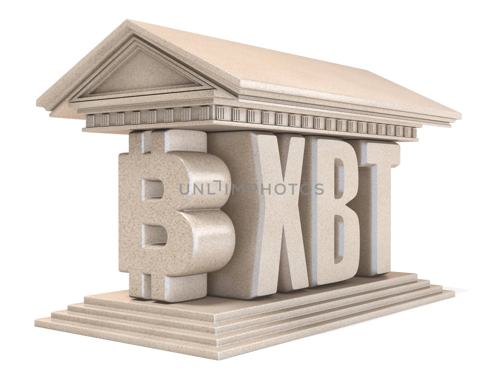 Bitcoin XBT currency sign temple 3D by djmilic