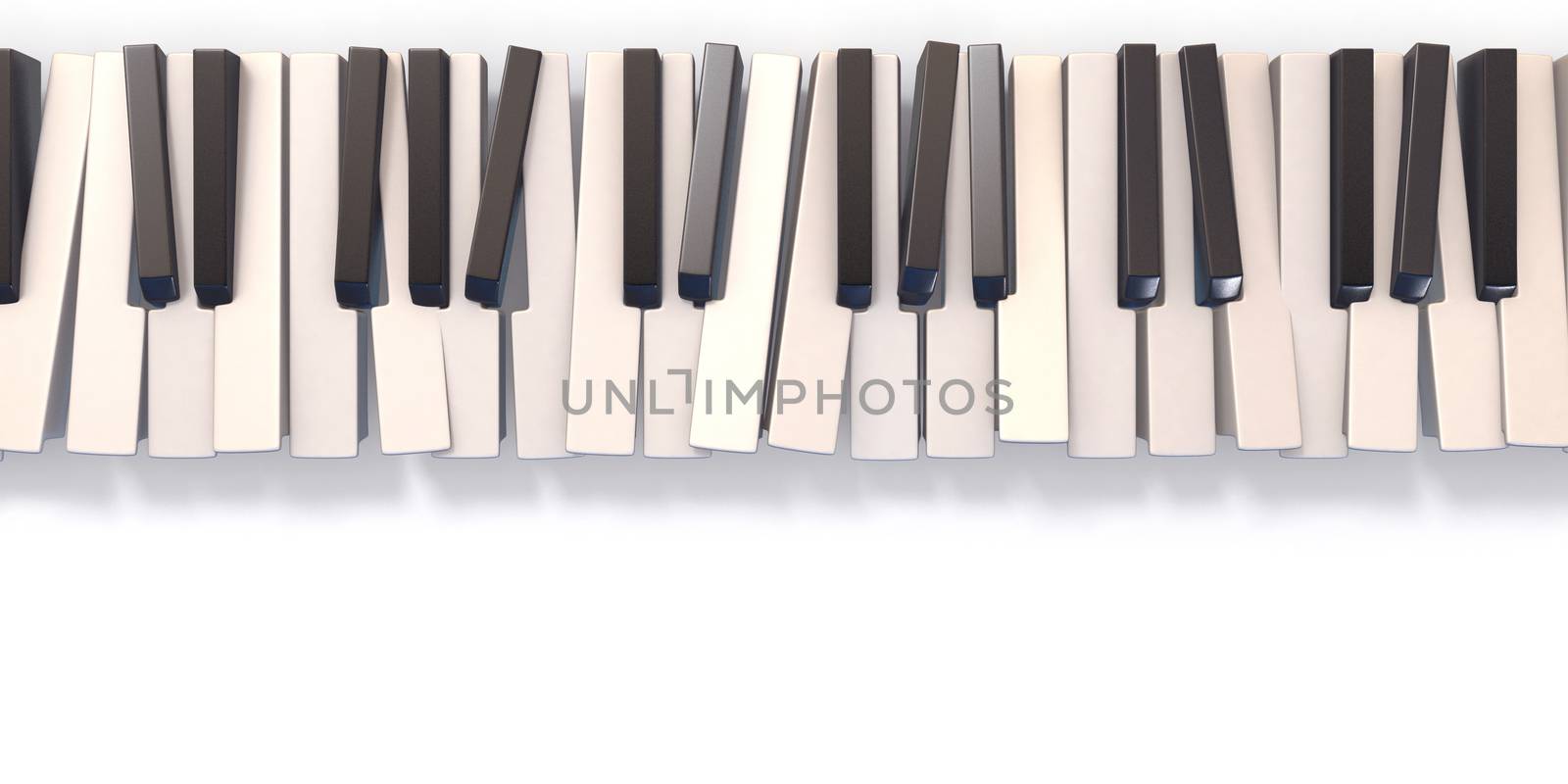 Unordered abstract piano keyboard 3D render illustration isolated on white background.