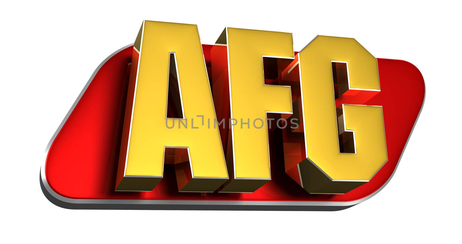 Text AFG red 3D rendering on black background.(with Clipping Path).