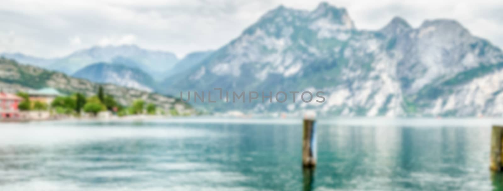 Defocused background over the Lake Garda from the town of Torbole, Italy. Intentionally blurred post production for bokeh effect