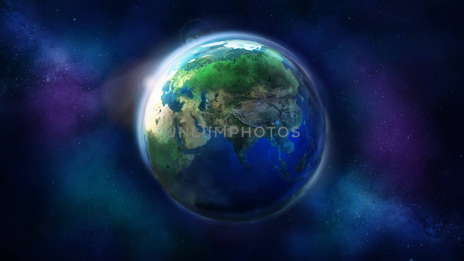 Realistic Earth from space showing Africa and Asia. The day half of the Globe.