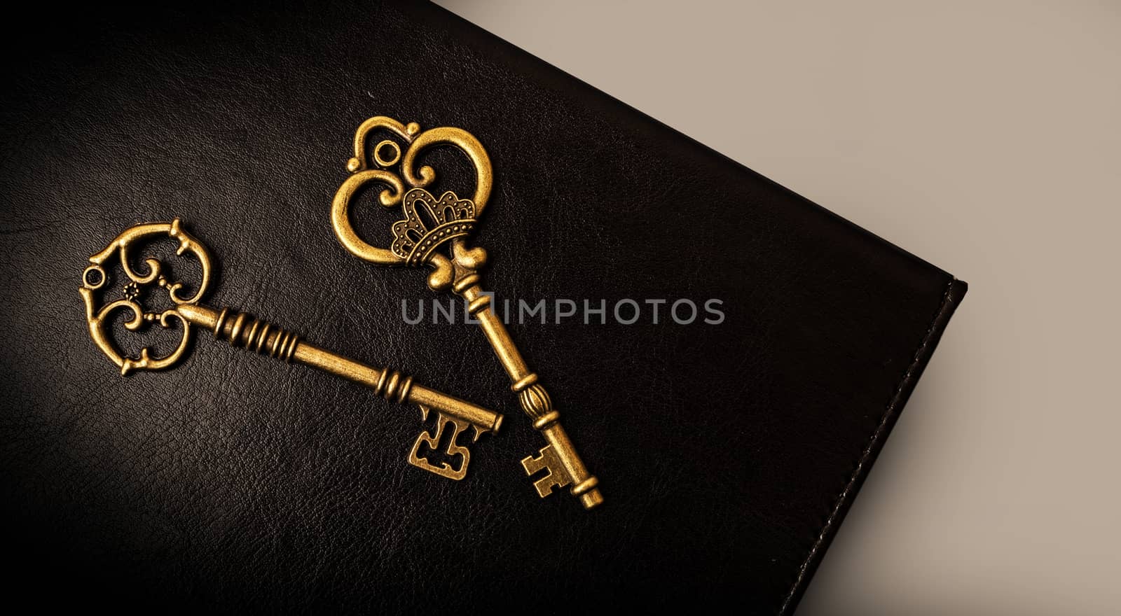 Old keys on the dark background of the skin