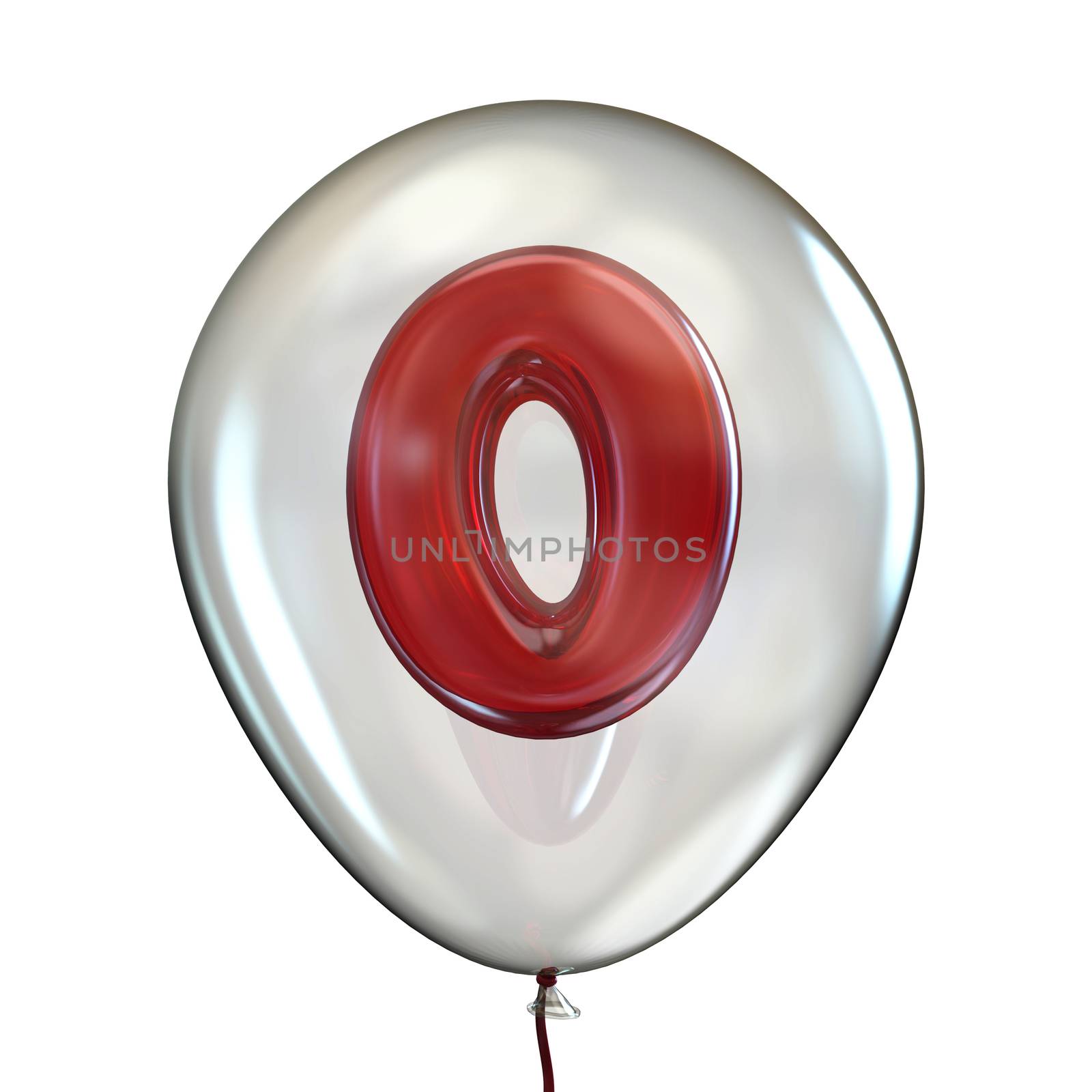 Number ZERO 0 in transparent balloon 3D render illustration isolated on white background