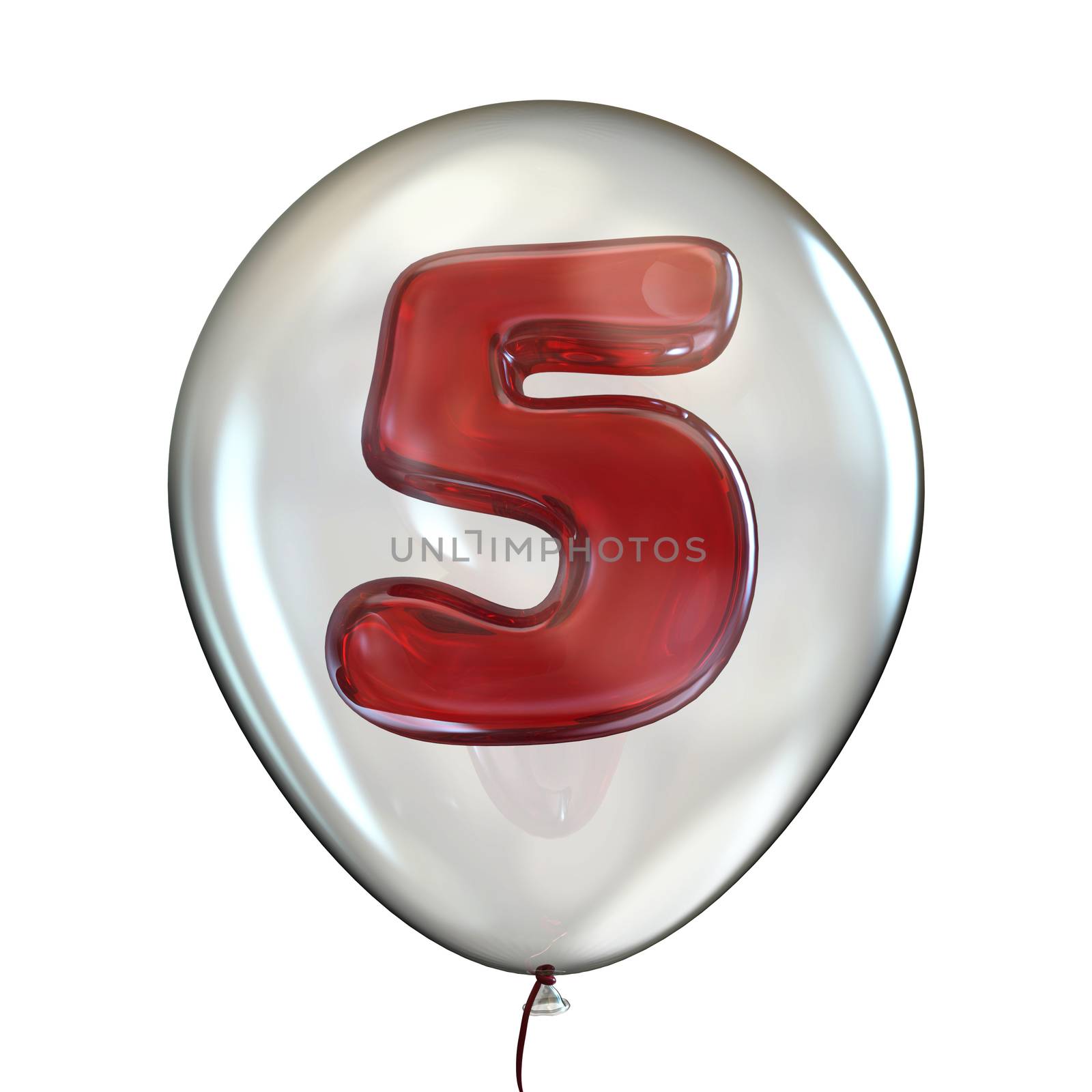 Number FIVE 5 in transparent balloon 3D render illustration isolated on white background