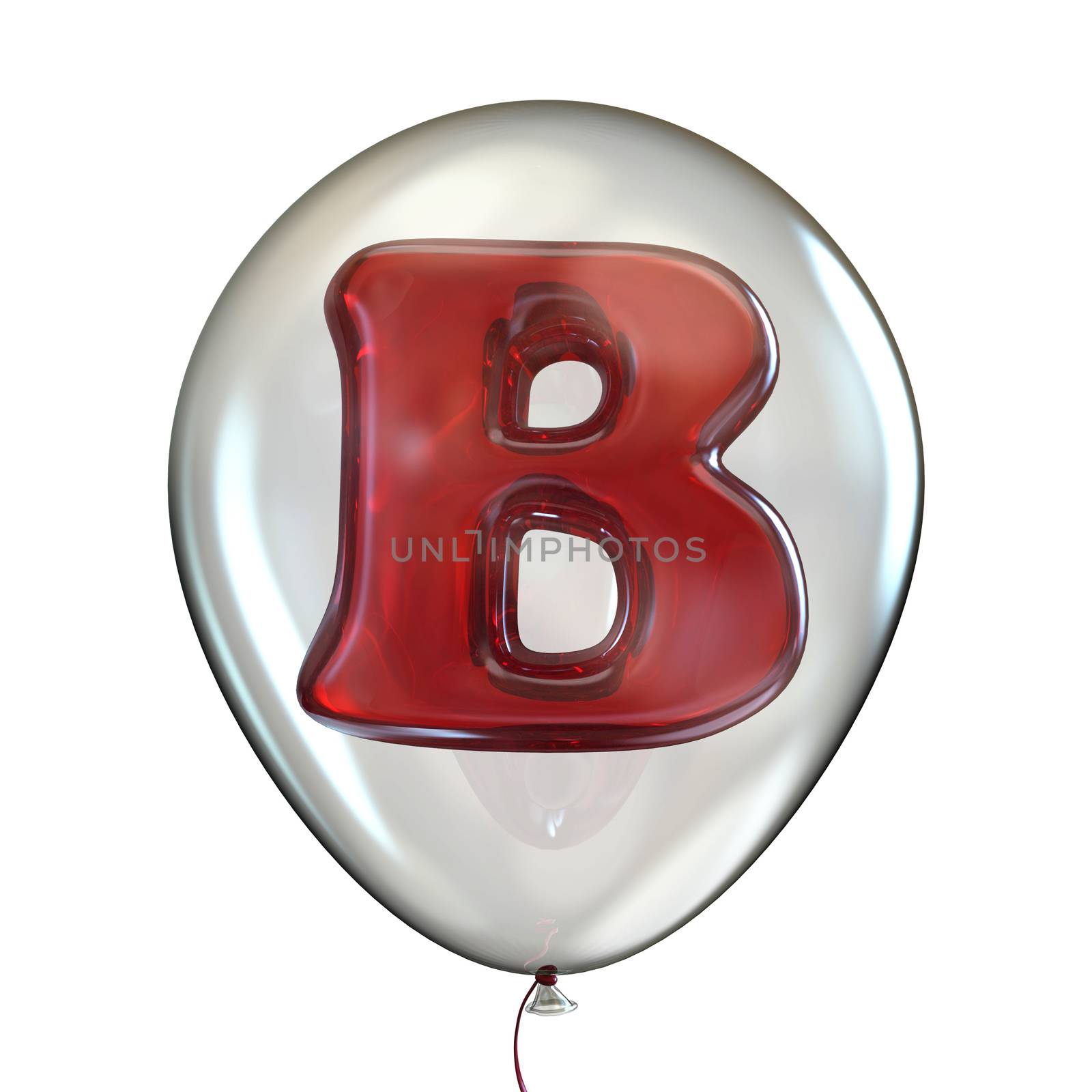 Letter B in transparent balloon 3D render illustration isolated on white background