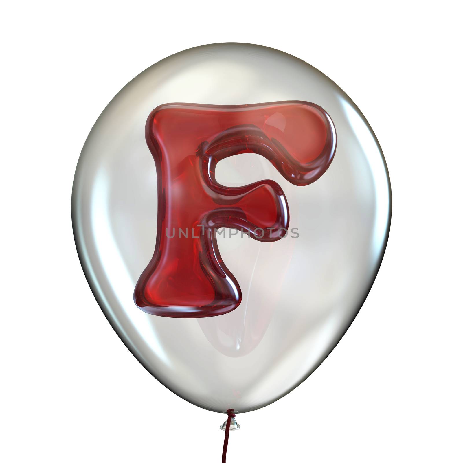 Letter F in transparent balloon 3D render illustration isolated on white background