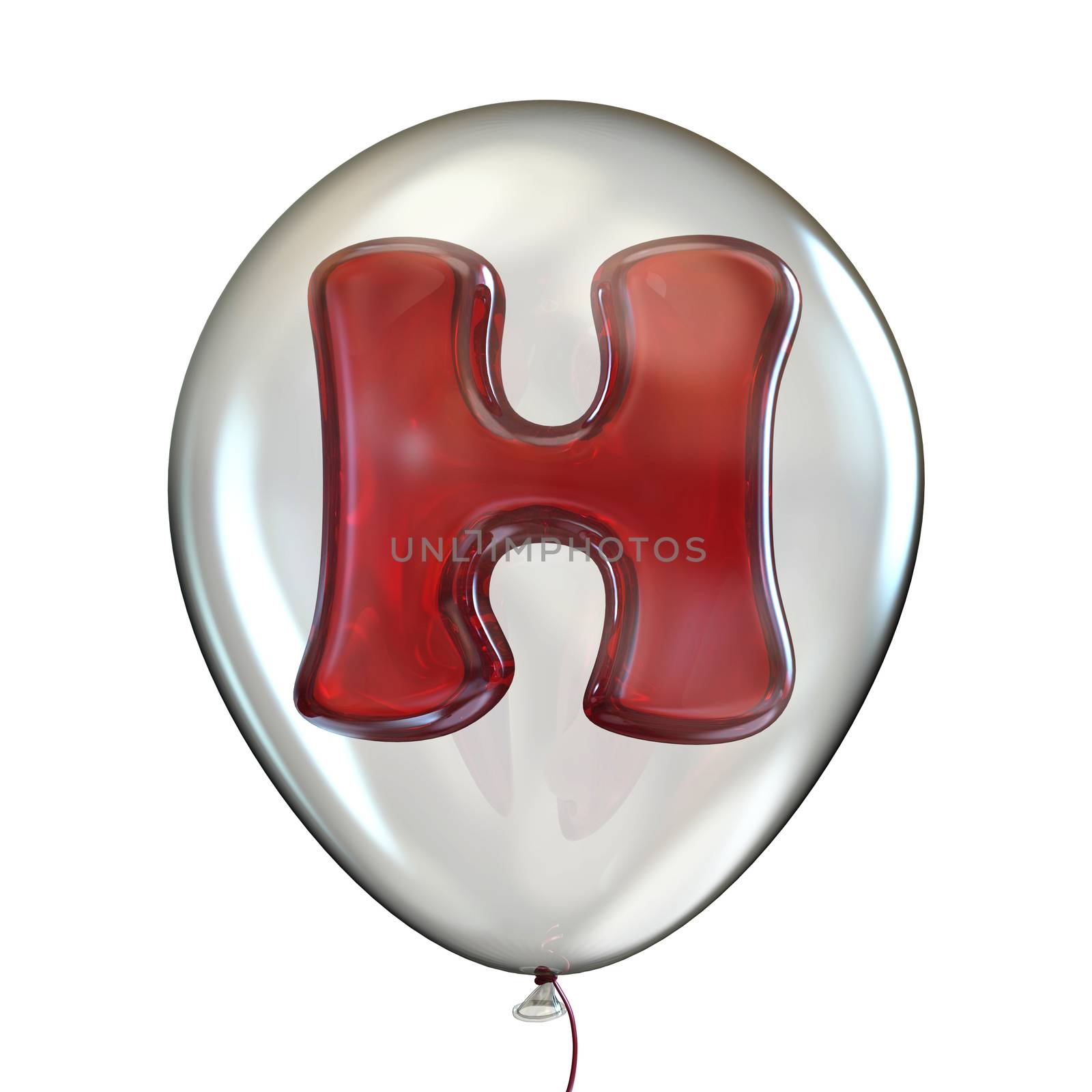 Letter H in transparent balloon 3D render illustration isolated on white background
