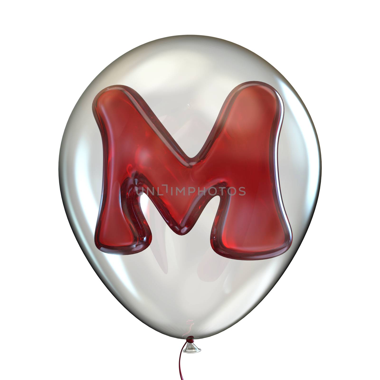 Letter M transparent balloon 3D render illustration isolated on white background