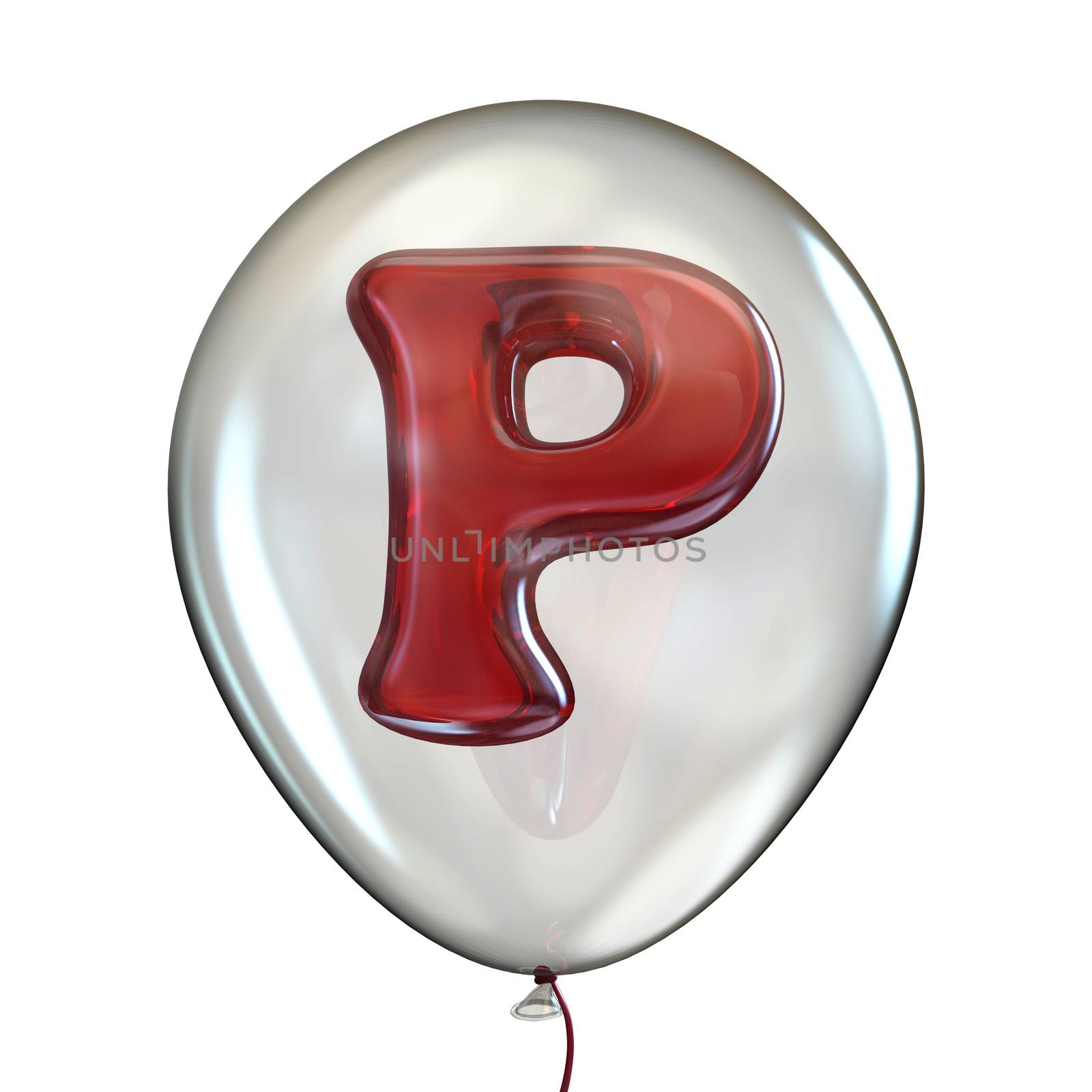 Letter P in transparent balloon 3D render illustration isolated on white background