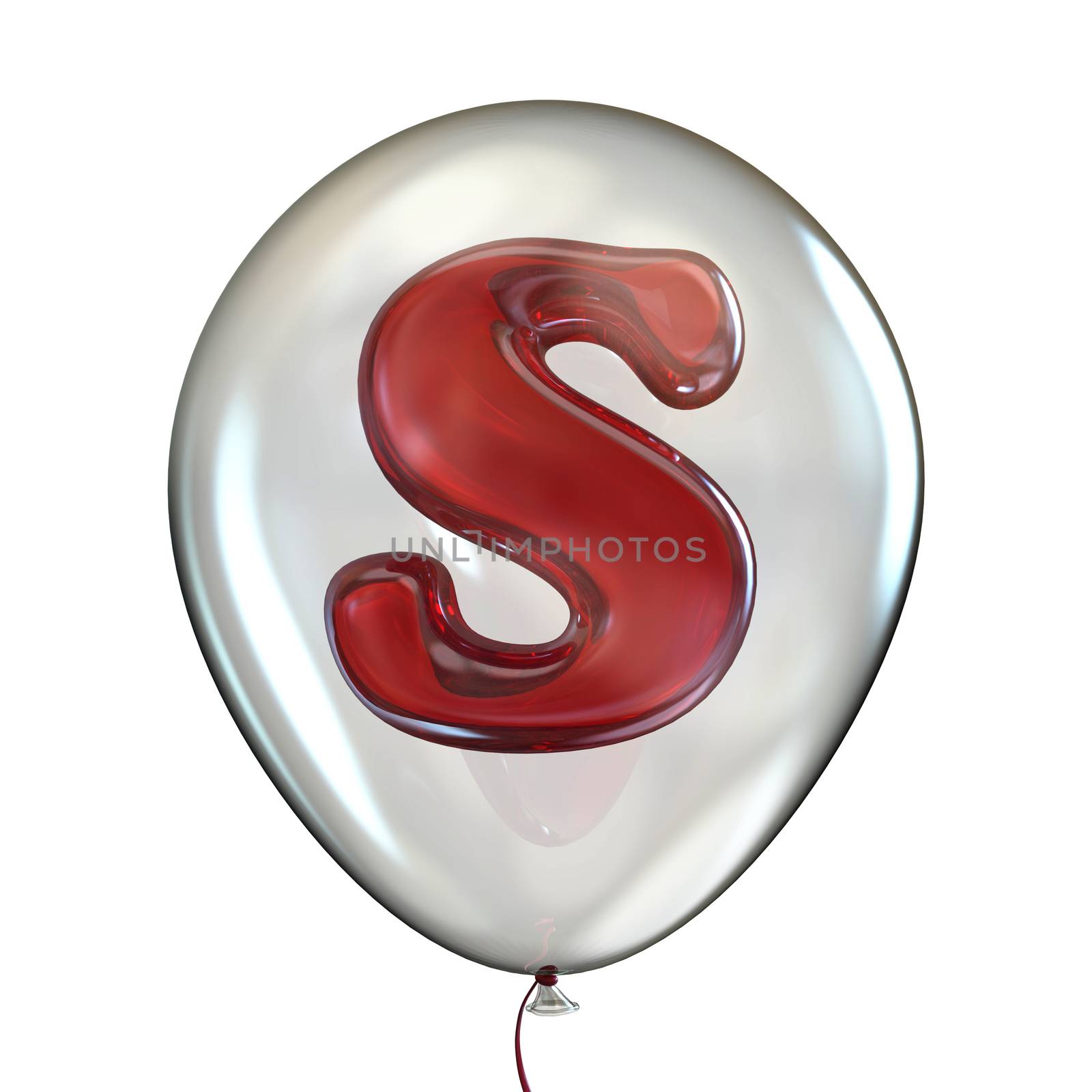 Letter S in transparent balloon 3D render illustration isolated on white background