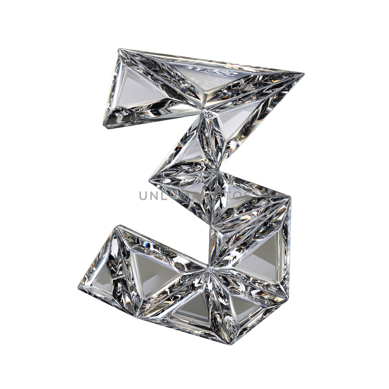 Crystal triangulated font number THREE 3 3D render illustration isolated on white background