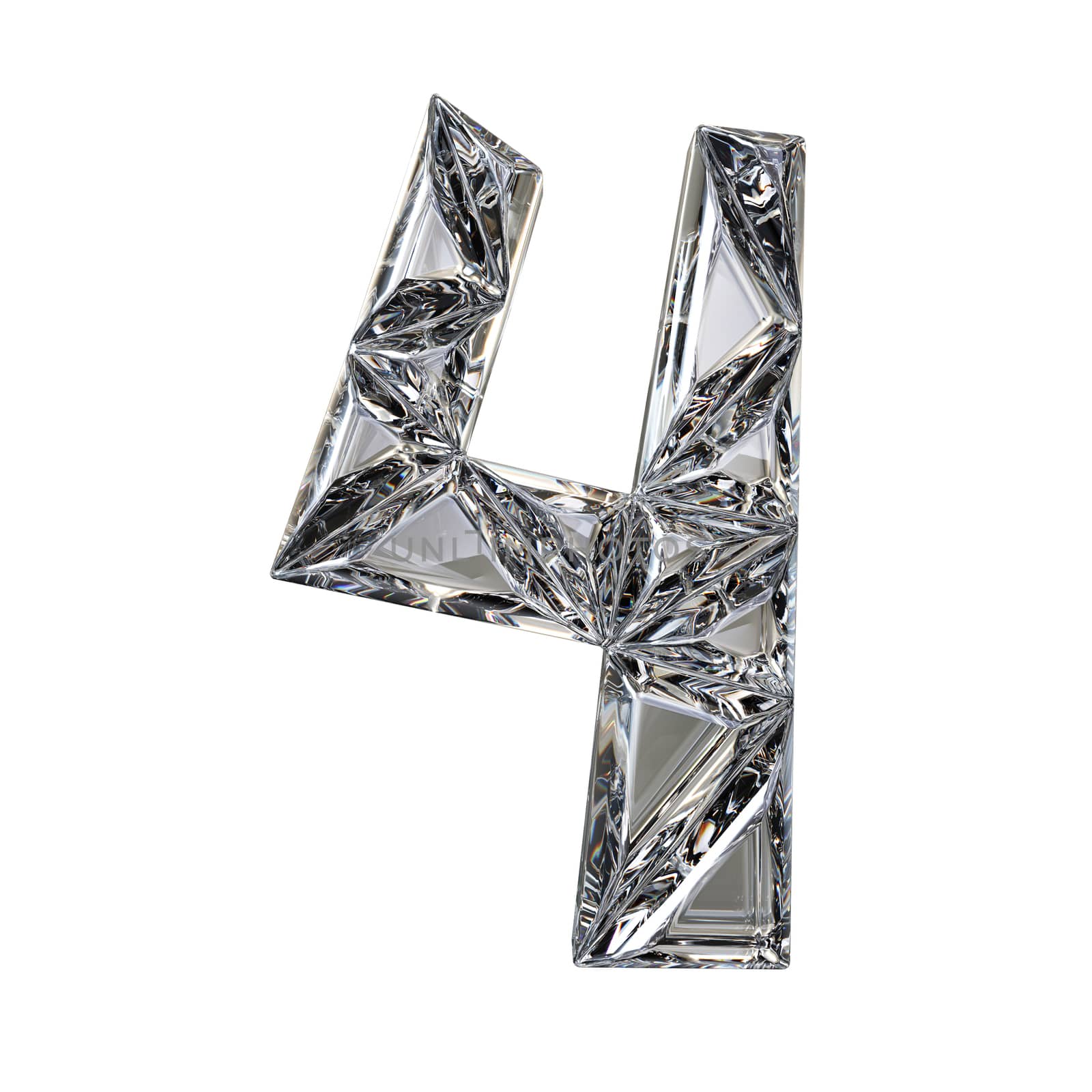 Crystal triangulated font number FOUR 4 3D render illustration isolated on white background