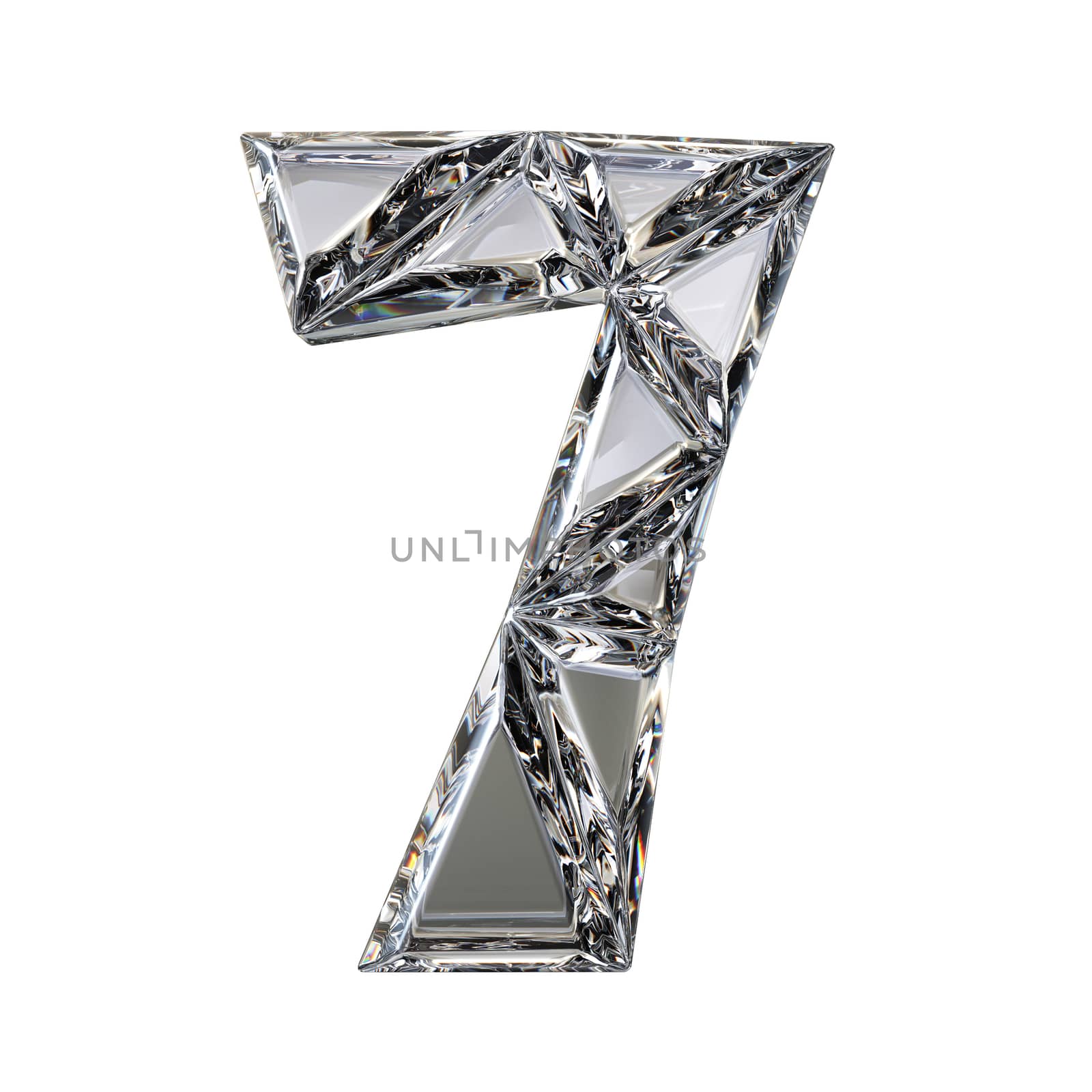 Crystal triangulated font number SEVEN 7 3D render illustration isolated on white background
