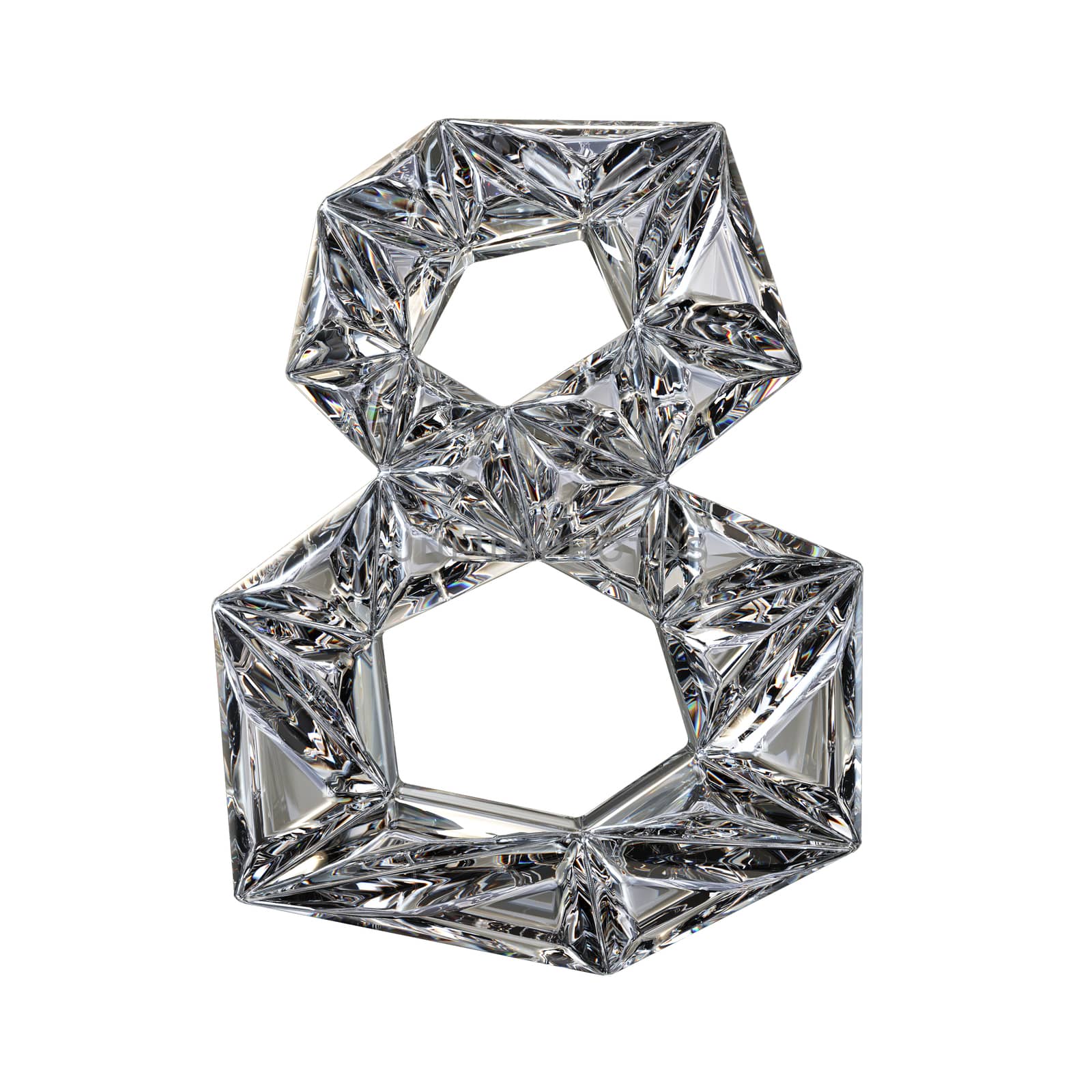 Crystal triangulated font number EIGHT 8 3D render illustration isolated on white background