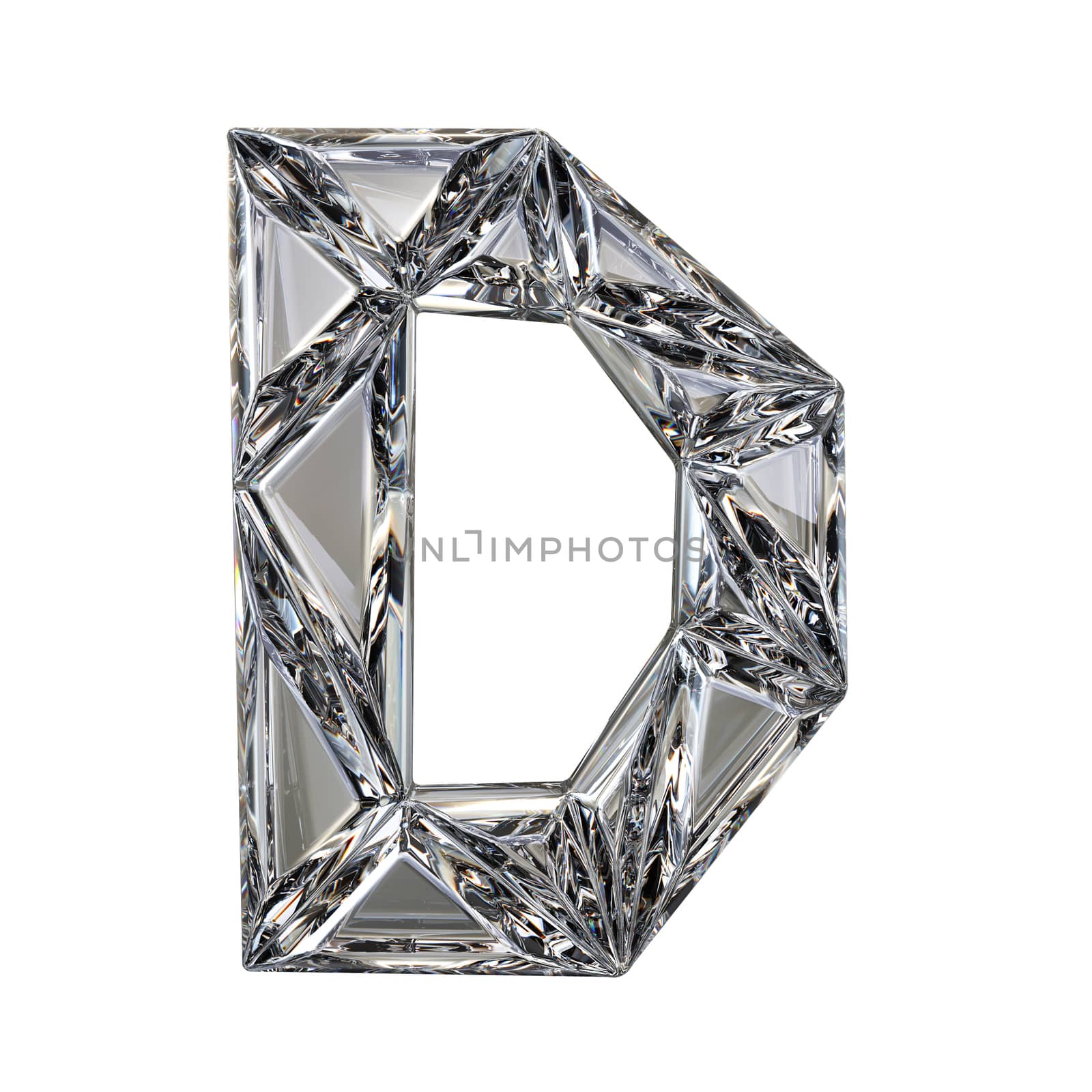 Crystal triangulated font letter D 3D render illustration isolated on white background