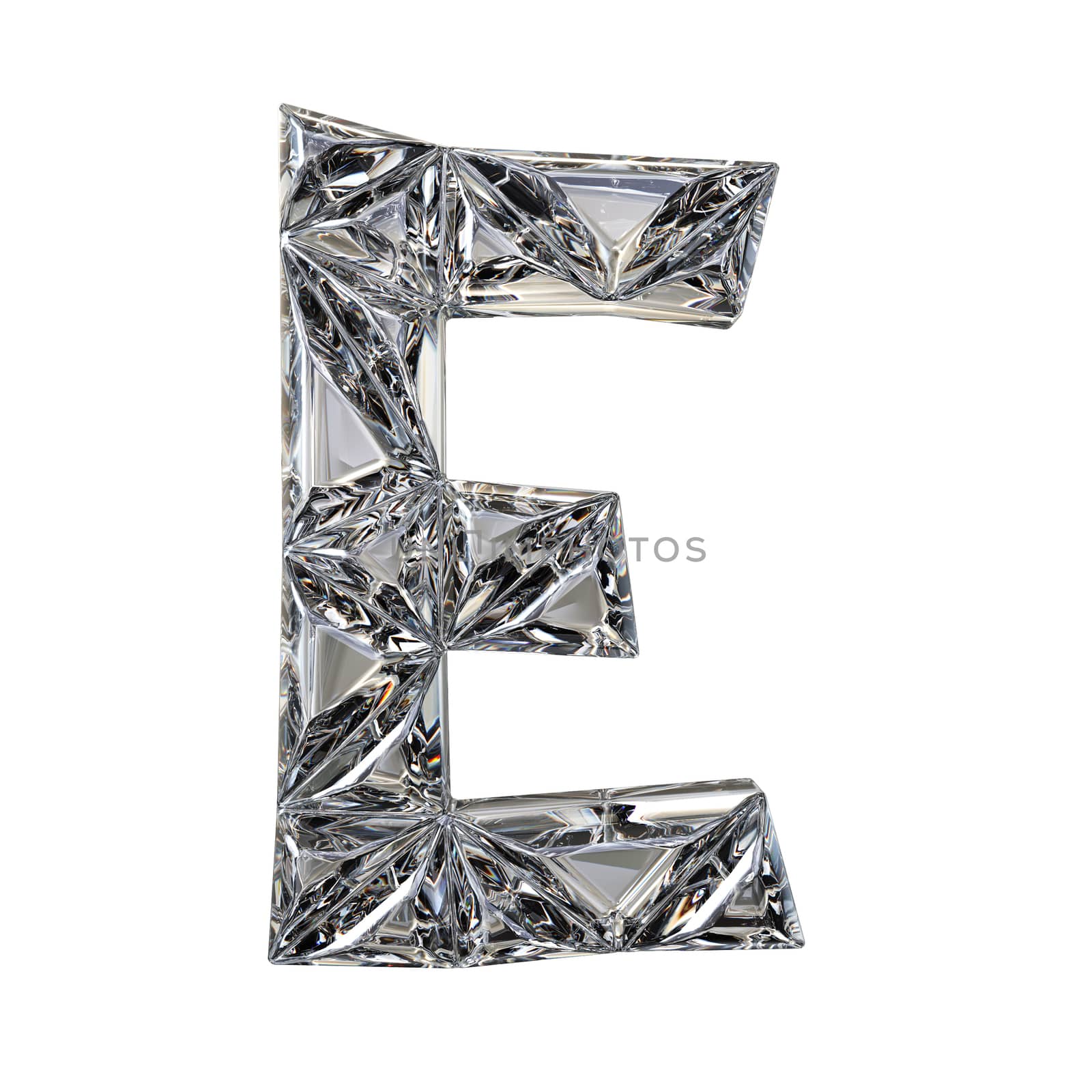 Crystal triangulated font letter E 3D render illustration isolated on white background